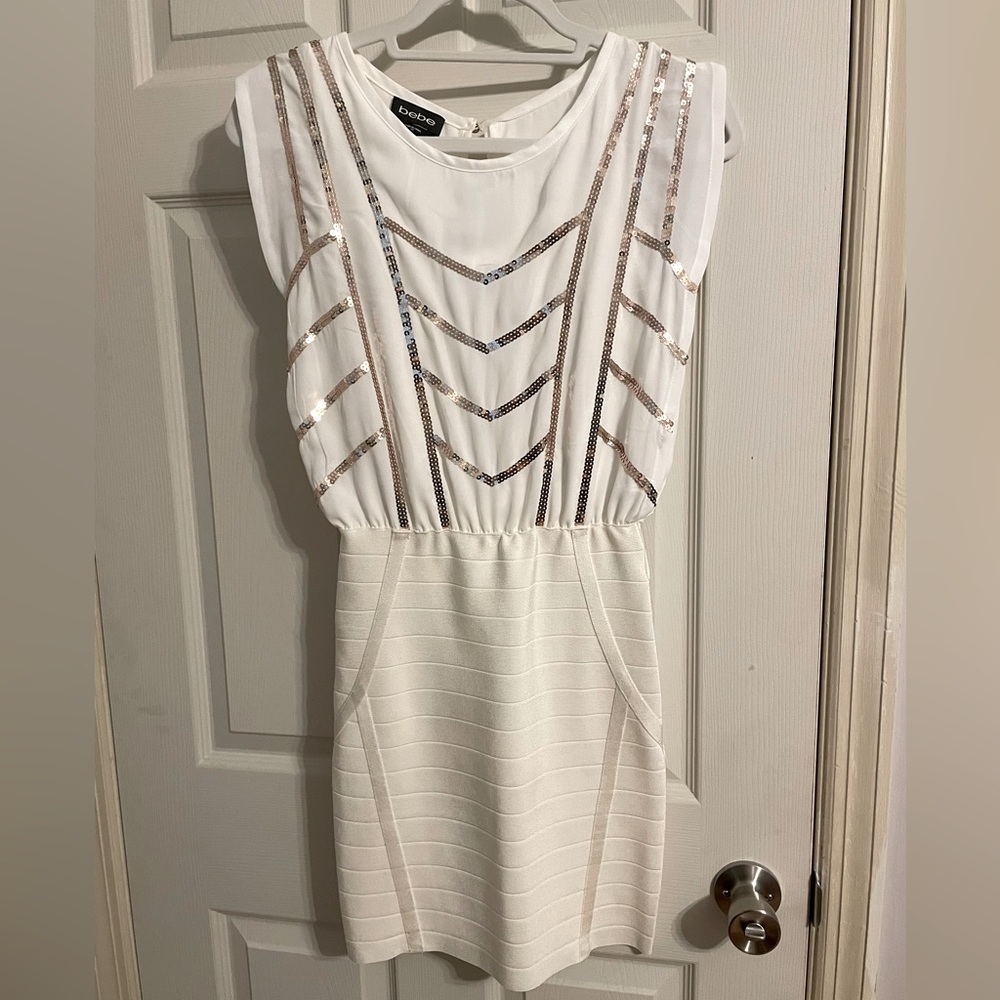 Like New White and Gold Cocktail Dress
